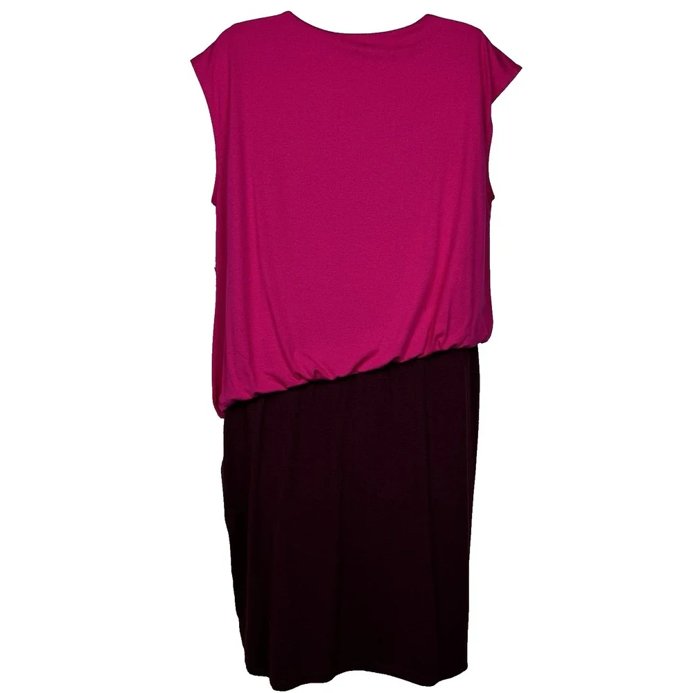 Trina Turk 5th Avenue Mini Dress Womens Large Colorblocked Blouson Pink Burgundy